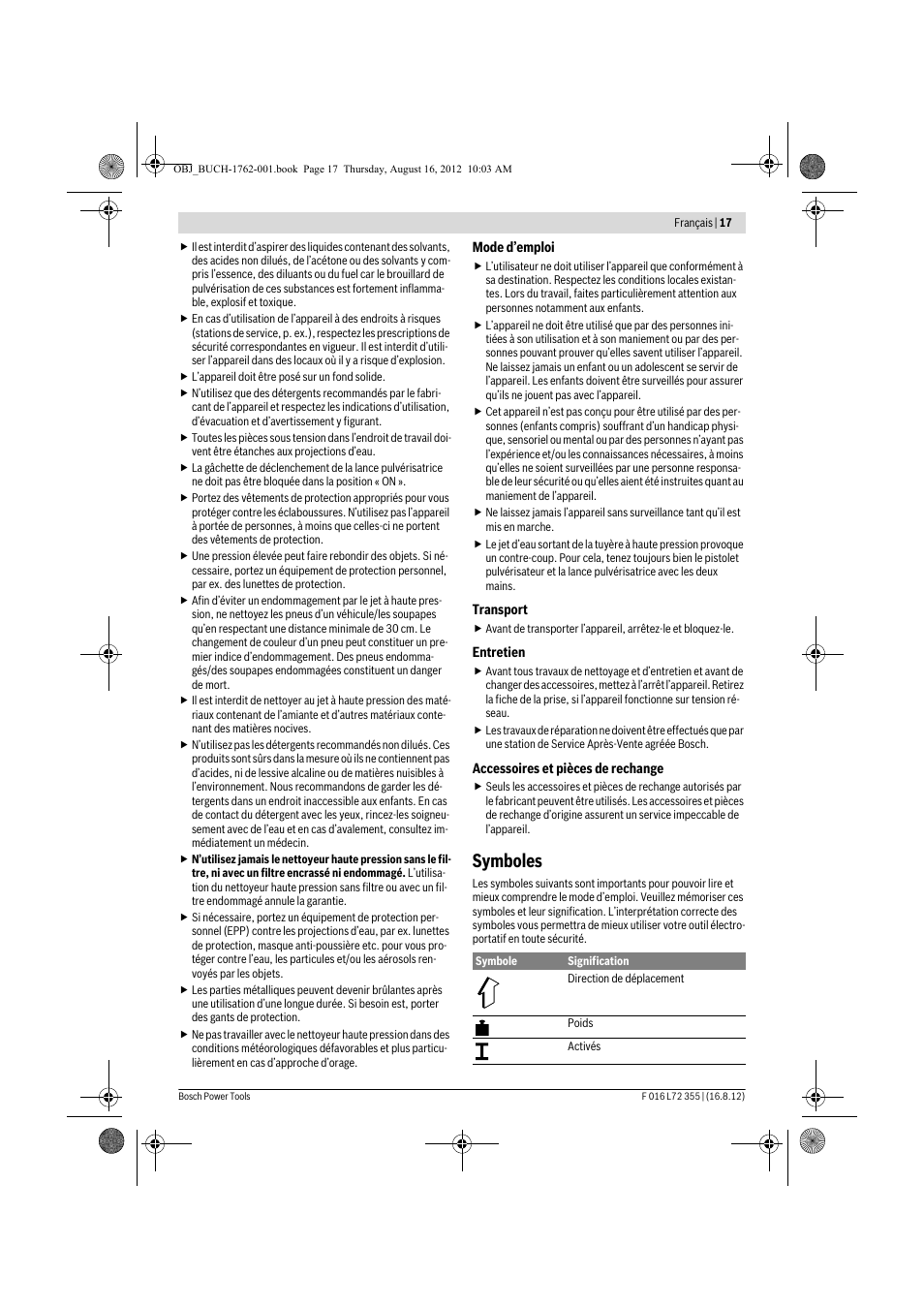 Symboles | Bosch GHP 5-14 User Manual | Page 17 / 198