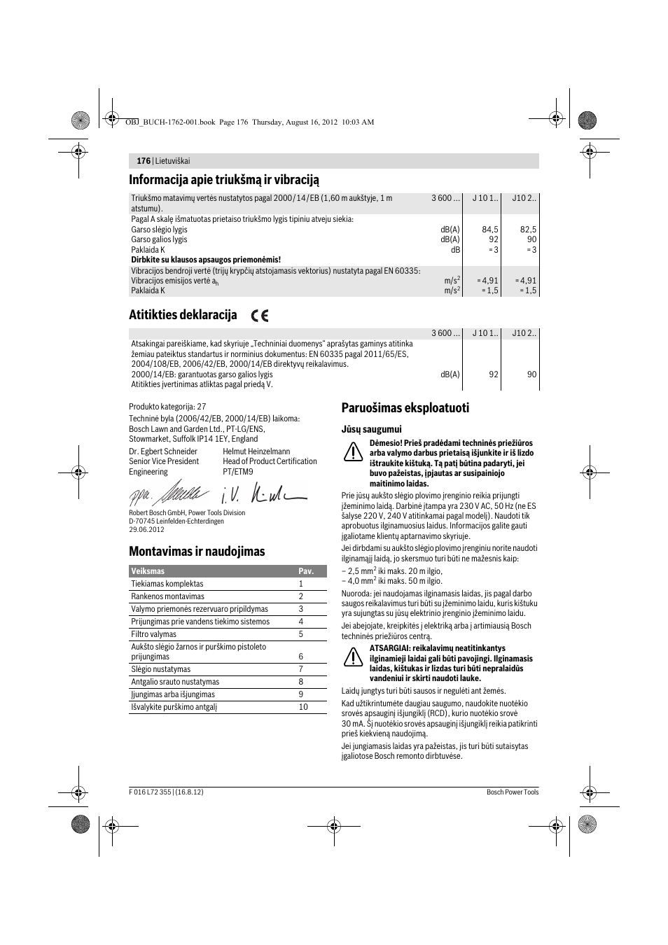 Montavimas ir naudojimas paruošimas eksploatuoti | Bosch GHP 5-14 User Manual | Page 176 / 198