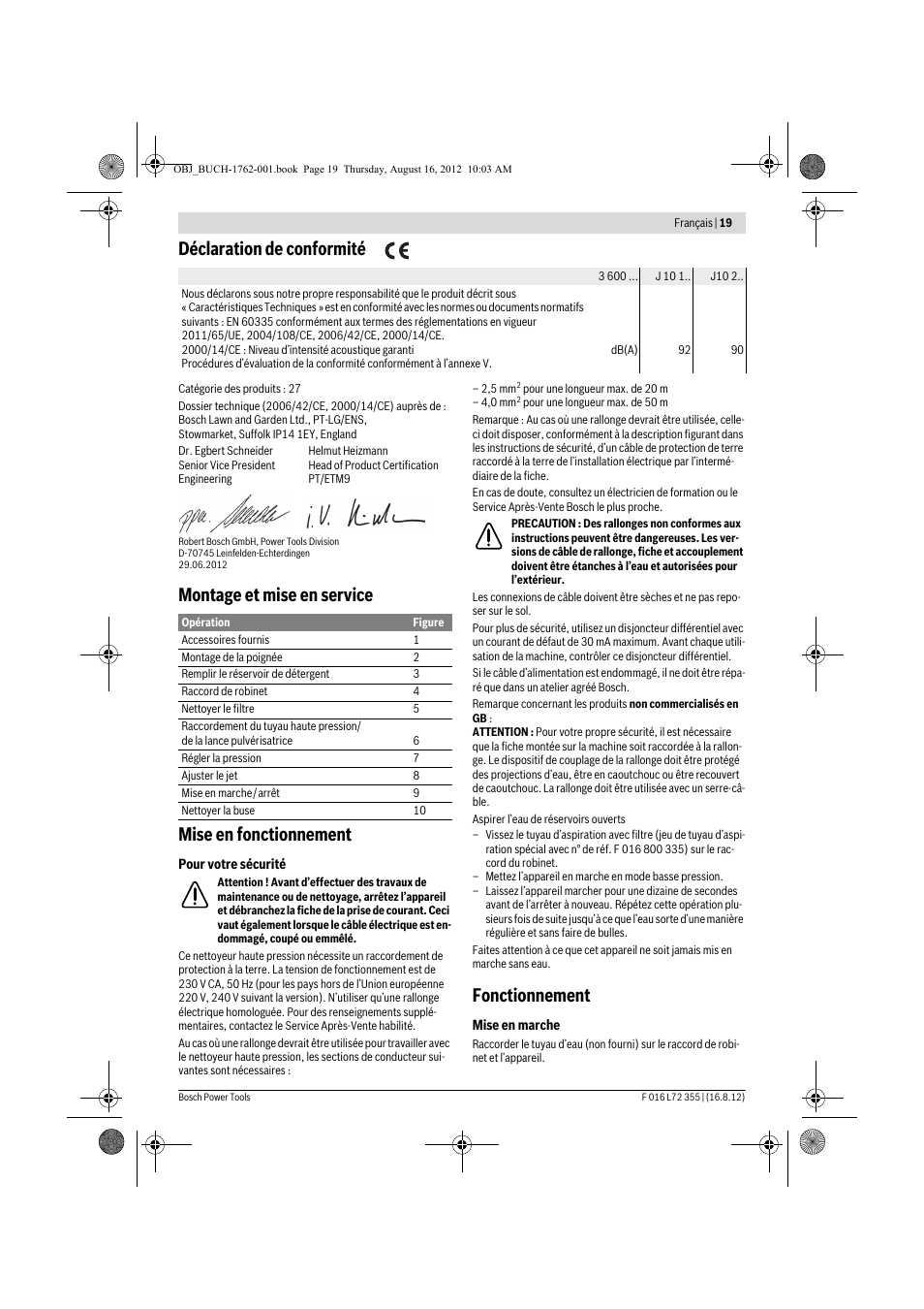 Déclaration de conformité, Montage et mise en service mise en fonctionnement, Fonctionnement | Bosch GHP 5-14 User Manual | Page 19 / 198