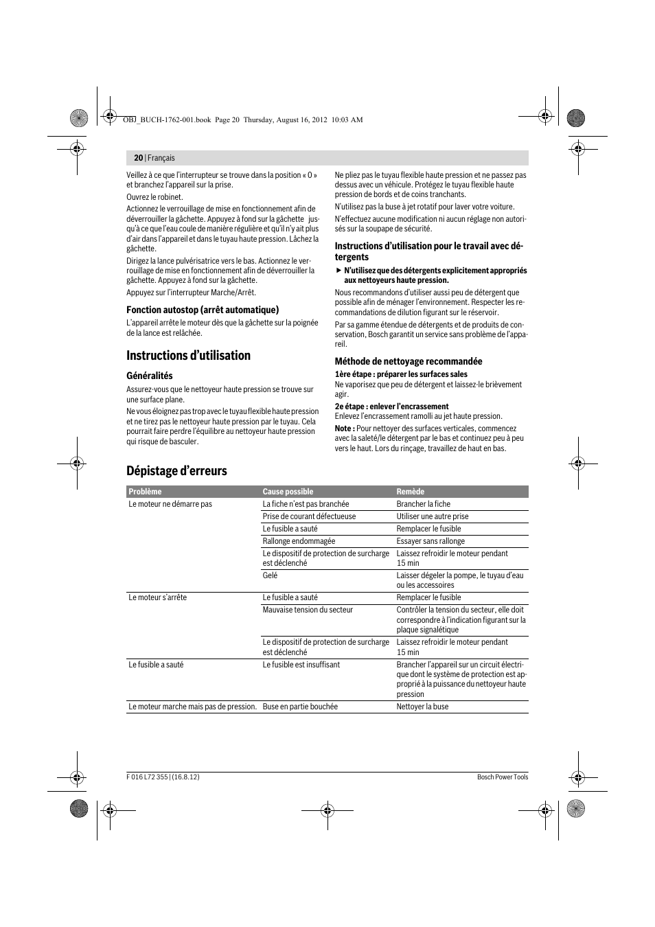 Instructions d’utilisation, Dépistage d’erreurs | Bosch GHP 5-14 User Manual | Page 20 / 198
