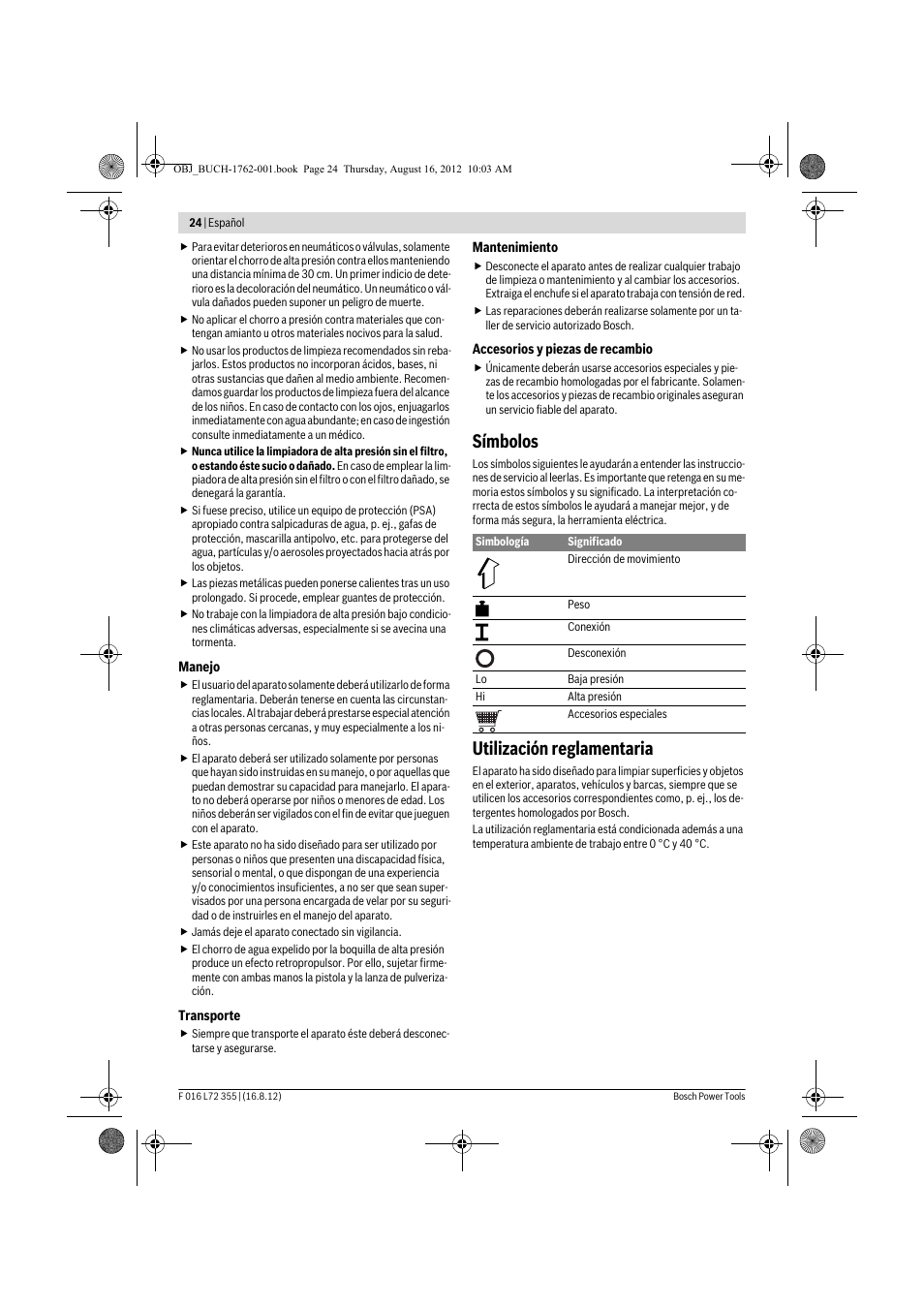 Símbolos, Utilización reglamentaria | Bosch GHP 5-14 User Manual | Page 24 / 198