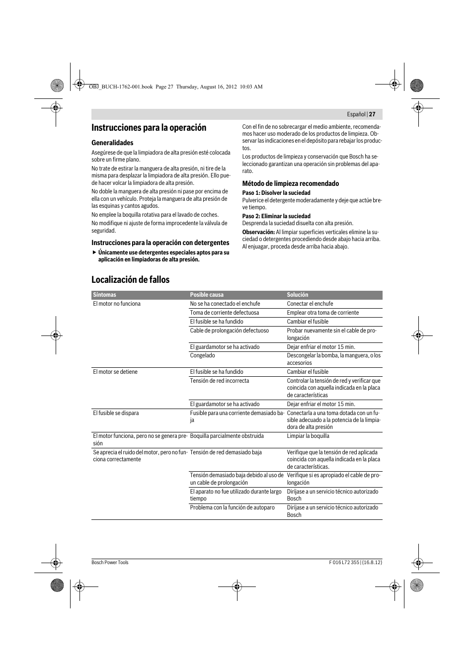 Instrucciones para la operación, Localización de fallos | Bosch GHP 5-14 User Manual | Page 27 / 198