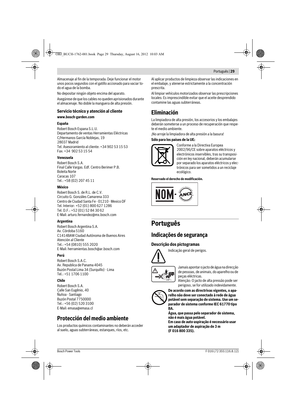 Português, Protección del medio ambiente, Eliminación | Indicações de segurança | Bosch GHP 5-14 User Manual | Page 29 / 198