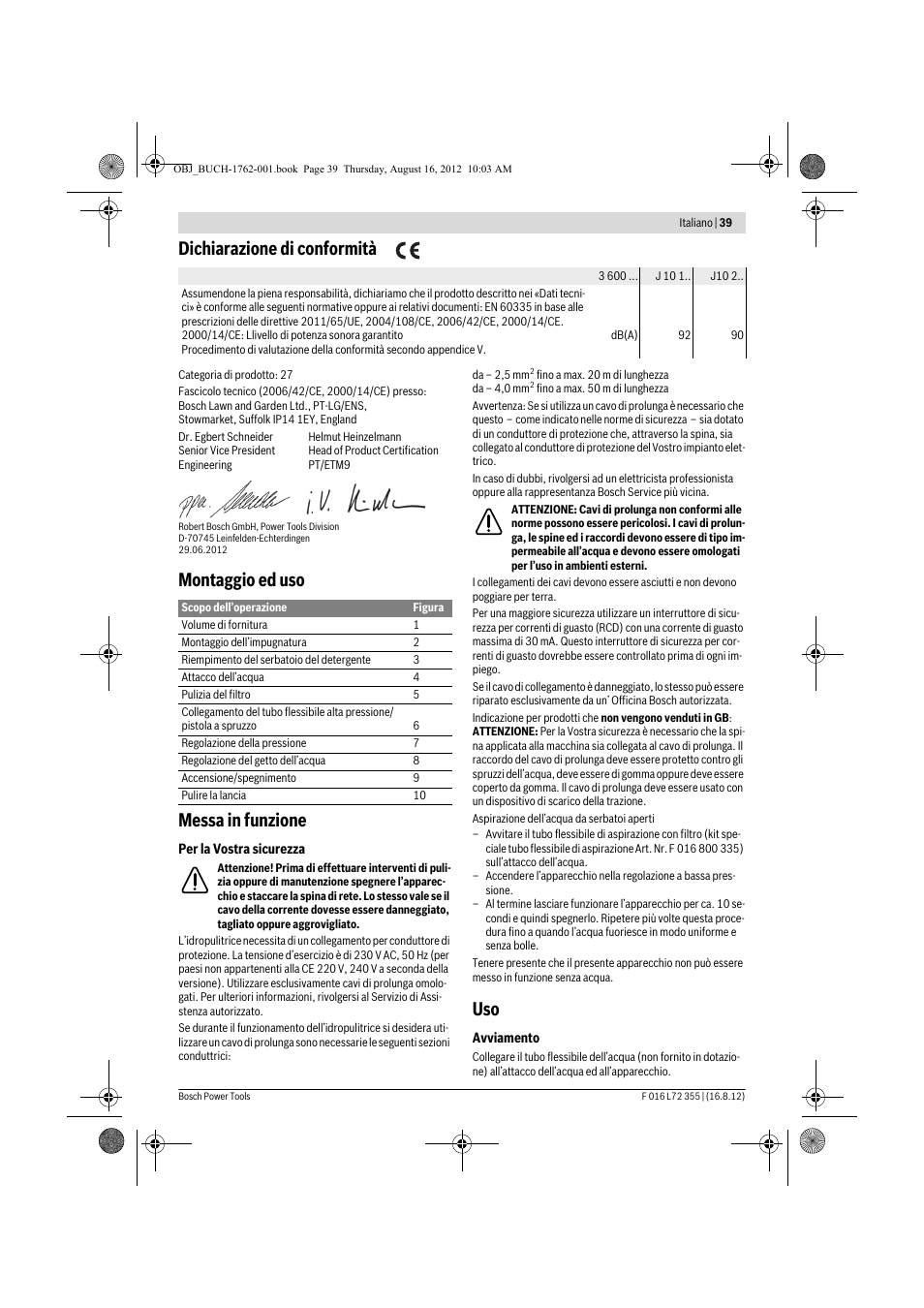 Dichiarazione di conformità, Montaggio ed uso messa in funzione | Bosch GHP 5-14 User Manual | Page 39 / 198