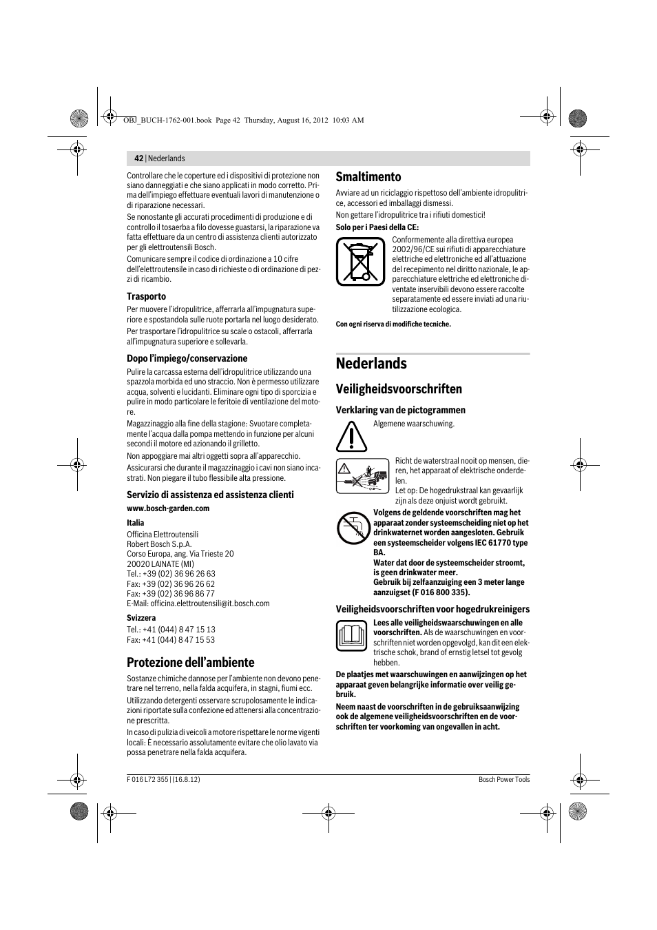 Nederlands, Protezione dell’ambiente, Smaltimento | Veiligheidsvoorschriften | Bosch GHP 5-14 User Manual | Page 42 / 198
