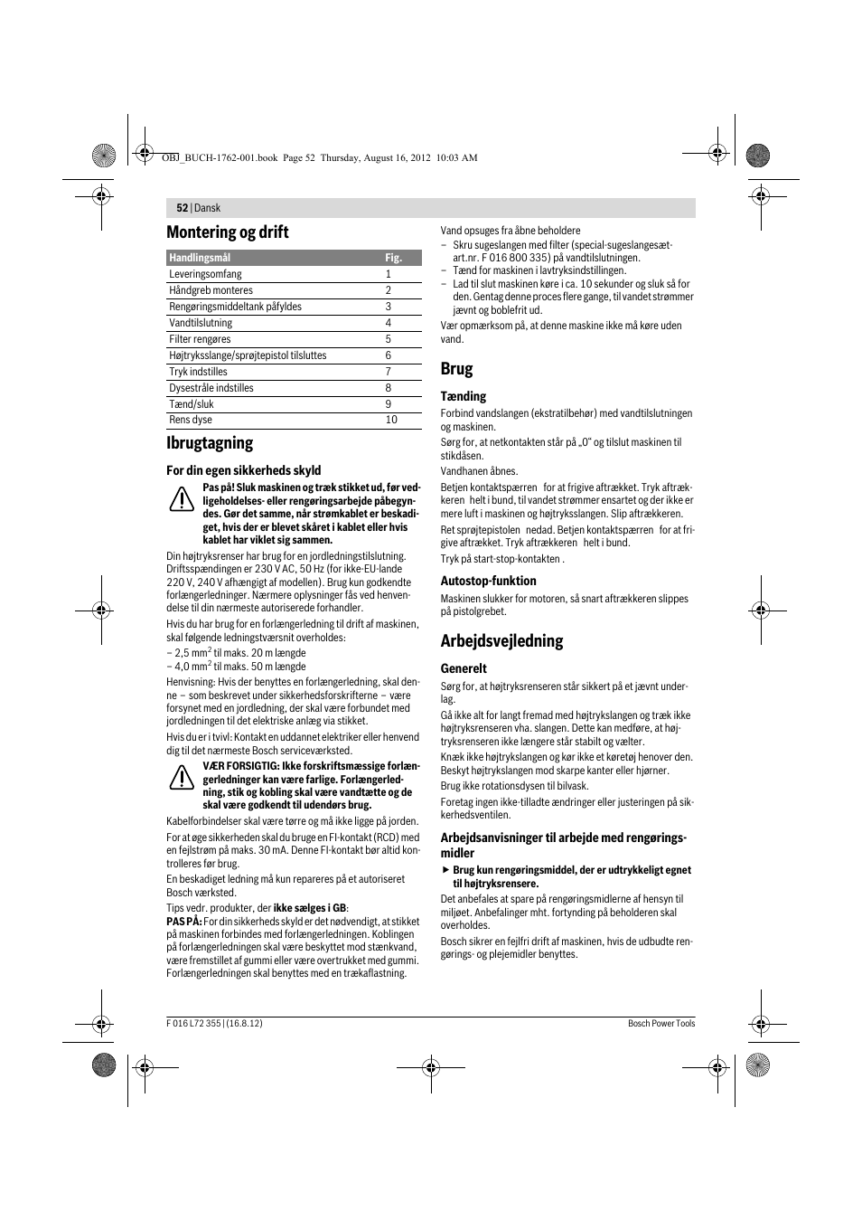 Montering og drift ibrugtagning, Brug, Arbejdsvejledning | Bosch GHP 5-14 User Manual | Page 52 / 198