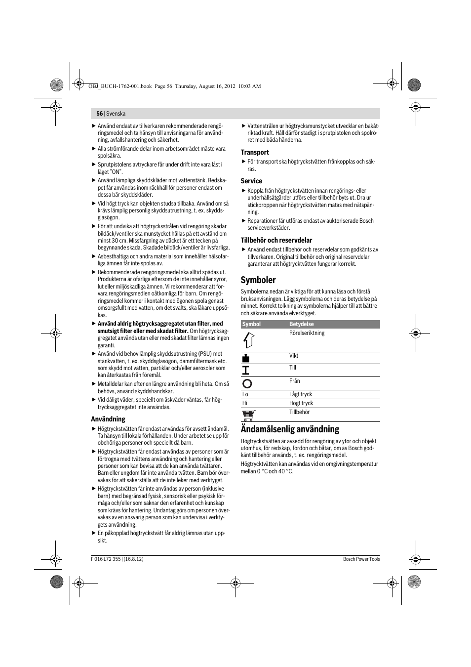 Symboler, Ändamålsenlig användning | Bosch GHP 5-14 User Manual | Page 56 / 198