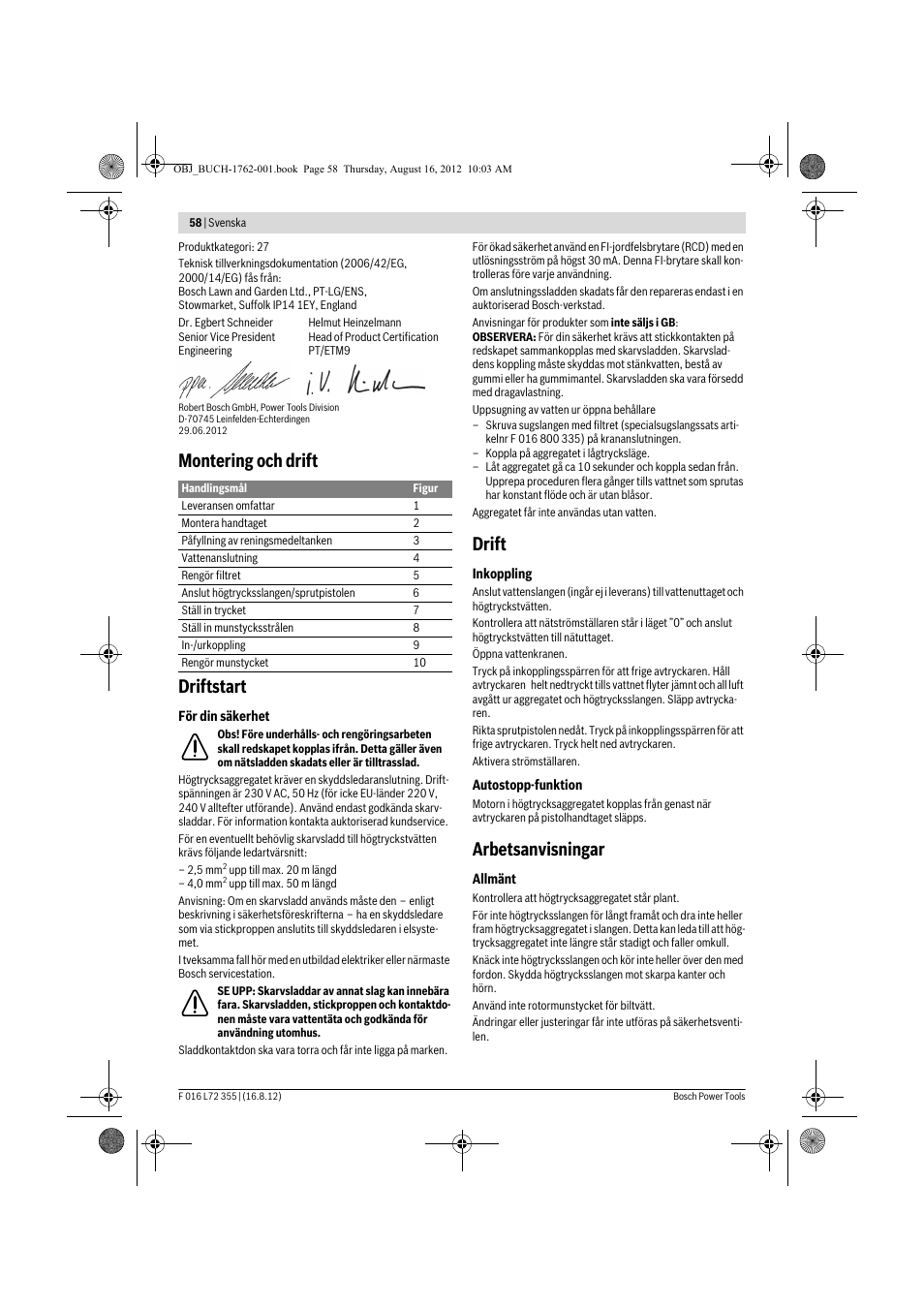 Montering och drift driftstart, Drift, Arbetsanvisningar | Bosch GHP 5-14 User Manual | Page 58 / 198