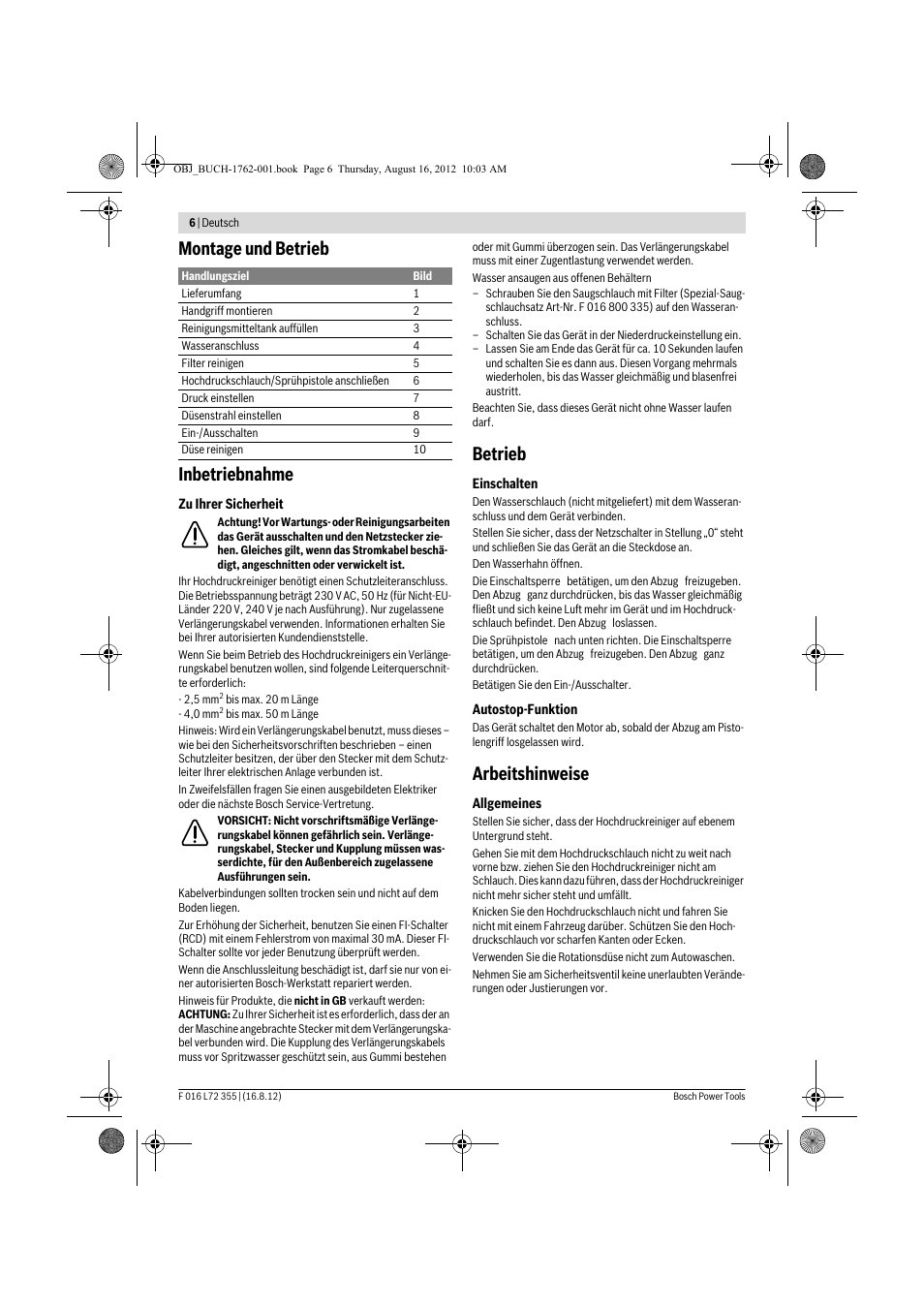 Montage und betrieb inbetriebnahme, Betrieb, Arbeitshinweise | Bosch GHP 5-14 User Manual | Page 6 / 198