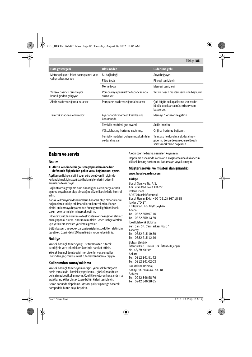 Bak m ve servis | Bosch GHP 5-14 User Manual | Page 85 / 198