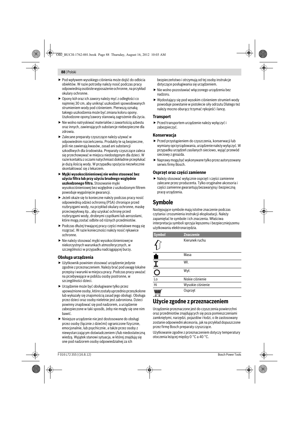 Symbole, Użycie zgodne z przeznaczeniem | Bosch GHP 5-14 User Manual | Page 88 / 198