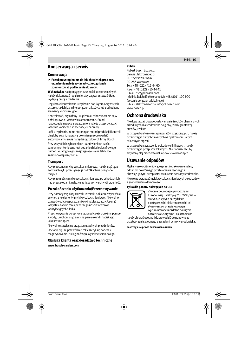 Konserwacja i serwis, Ochrona środowiska, Usuwanie odpadów | Bosch GHP 5-14 User Manual | Page 93 / 198