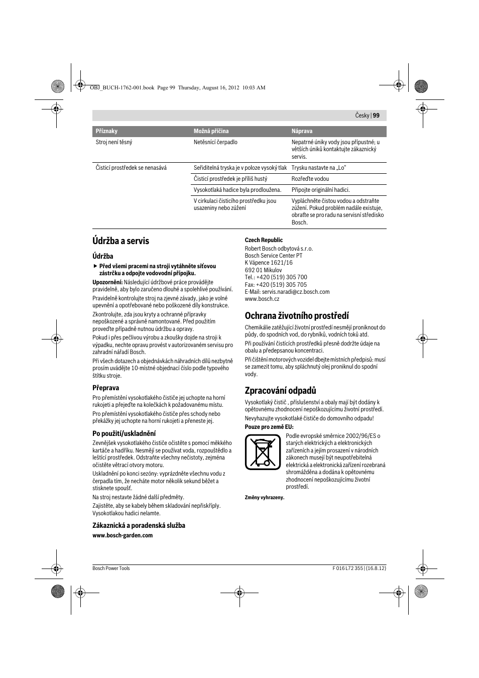 Údržba a servis, Ochrana životního prostředí, Zpracování odpadů | Bosch GHP 5-14 User Manual | Page 99 / 198