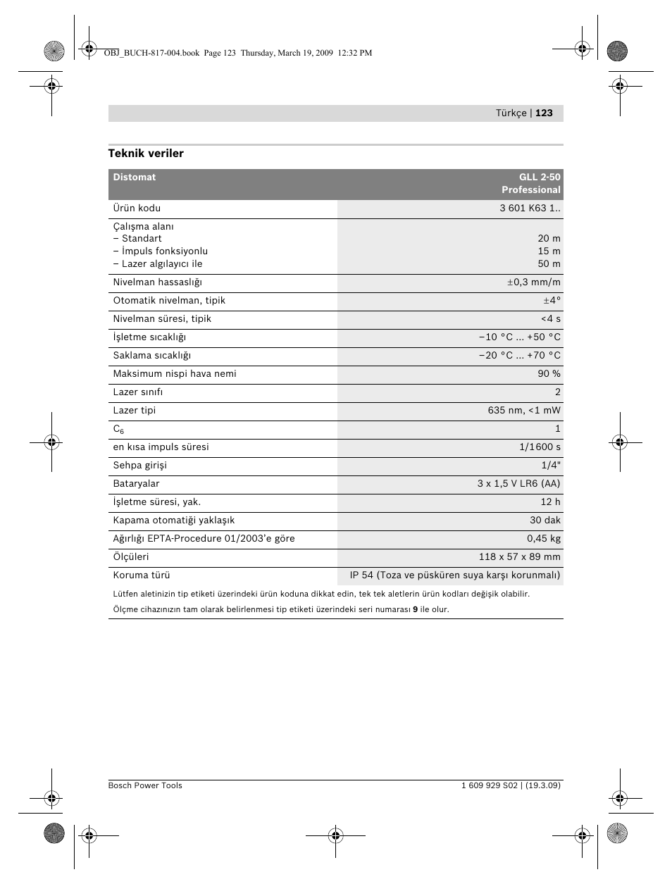 Bosch GLL 2-50 Professional User Manual | Page 123 / 333