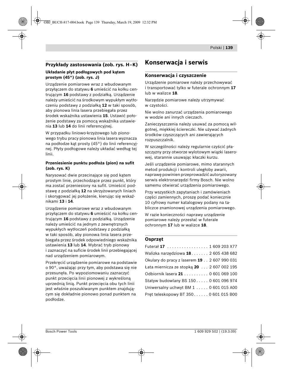 Konserwacja i serwis | Bosch GLL 2-50 Professional User Manual | Page 139 / 333