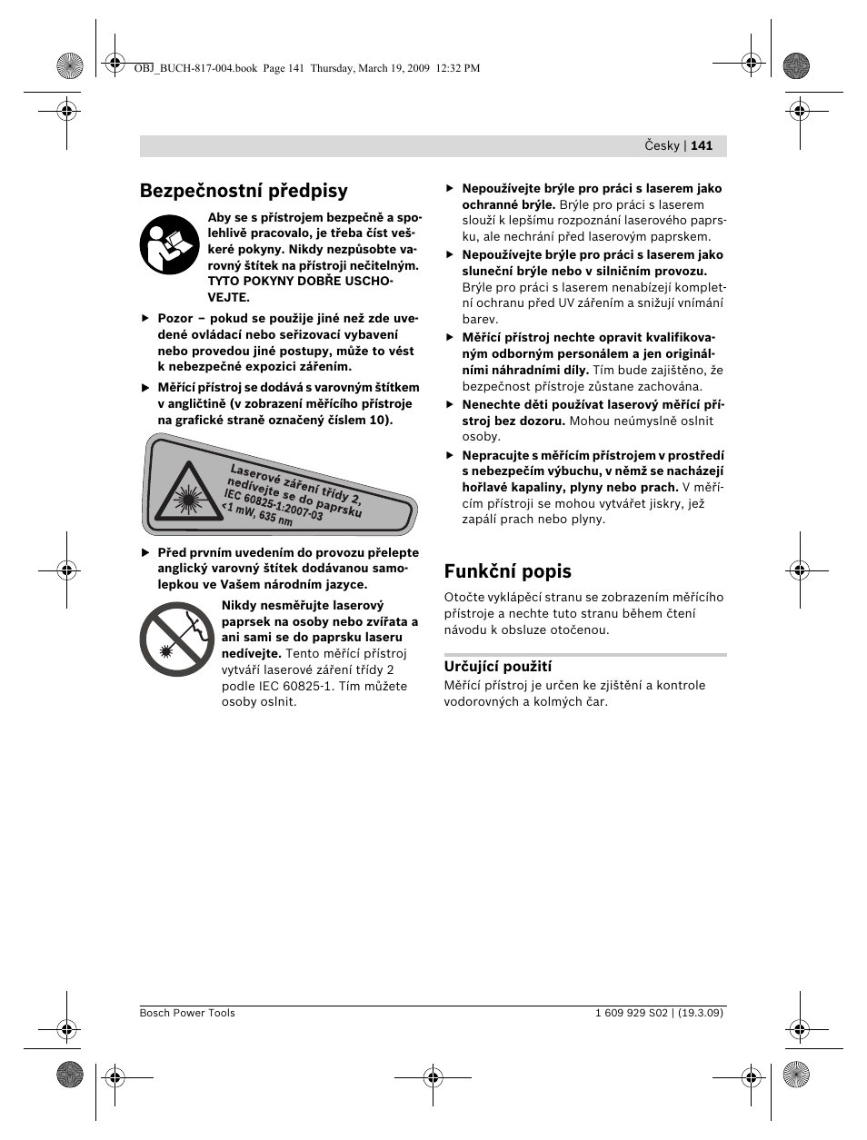 Bezpečnostní předpisy, Funkční popis | Bosch GLL 2-50 Professional User Manual | Page 141 / 333