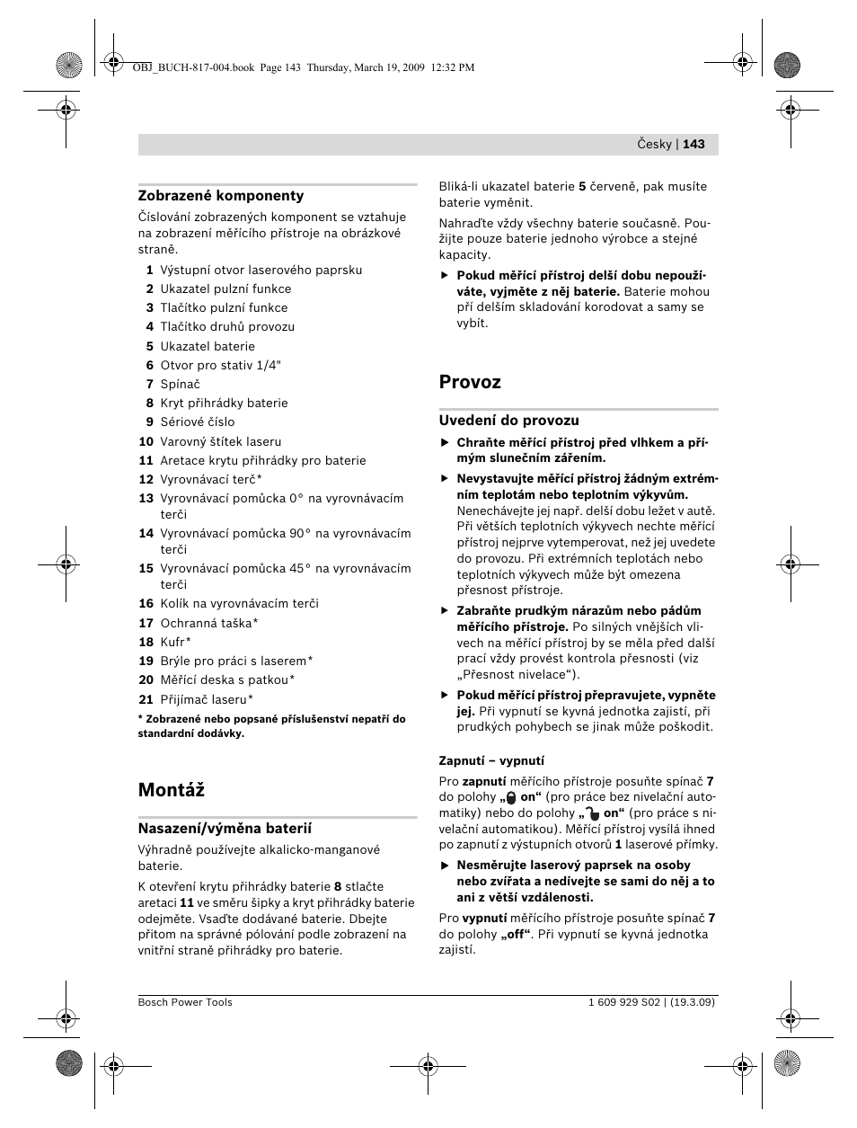 Montáž, Provoz | Bosch GLL 2-50 Professional User Manual | Page 143 / 333