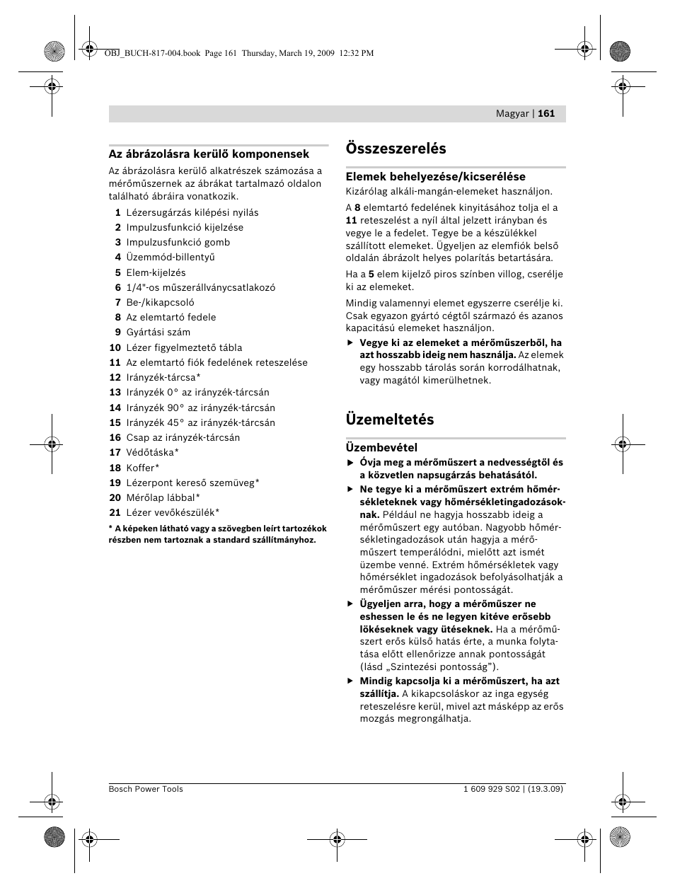 Összeszerelés, Üzemeltetés | Bosch GLL 2-50 Professional User Manual | Page 161 / 333