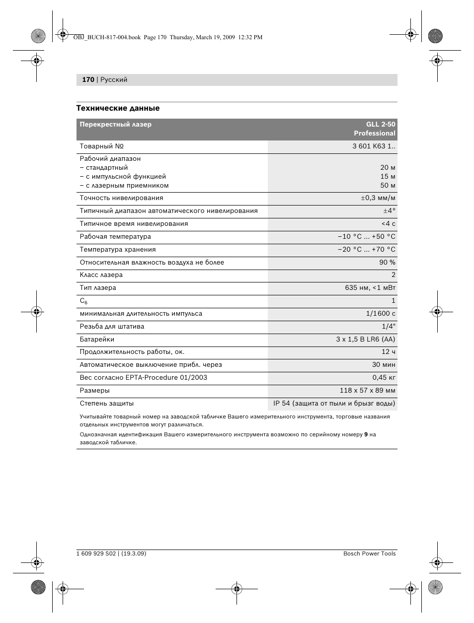 Bosch GLL 2-50 Professional User Manual | Page 170 / 333