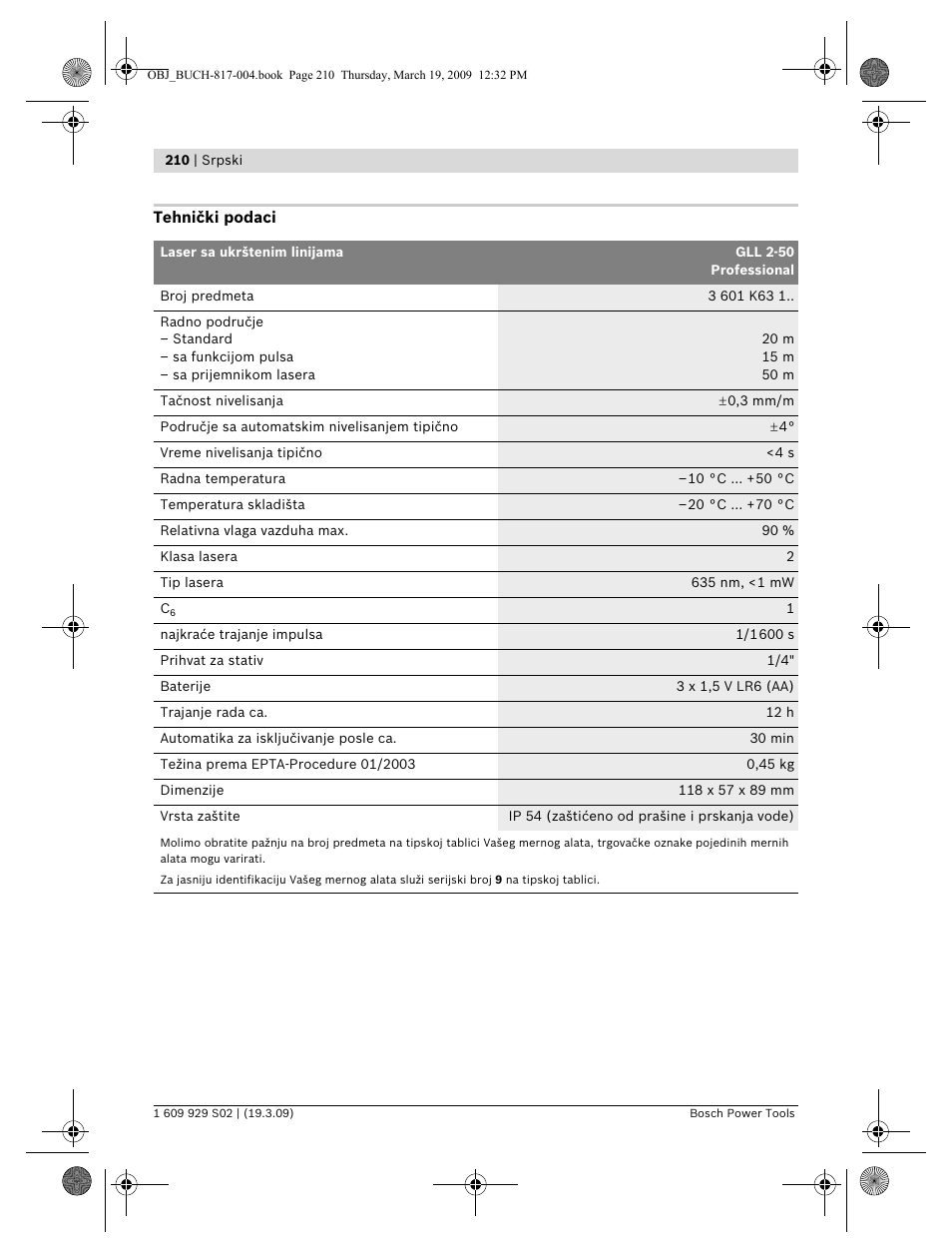 Bosch GLL 2-50 Professional User Manual | Page 210 / 333
