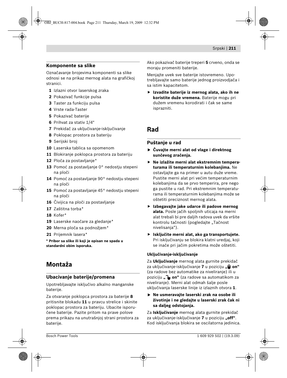 Montaža | Bosch GLL 2-50 Professional User Manual | Page 211 / 333