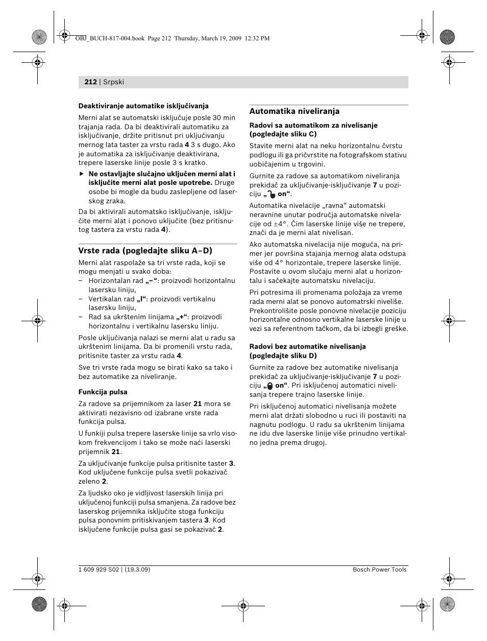 Bosch GLL 2-50 Professional User Manual | Page 212 / 333