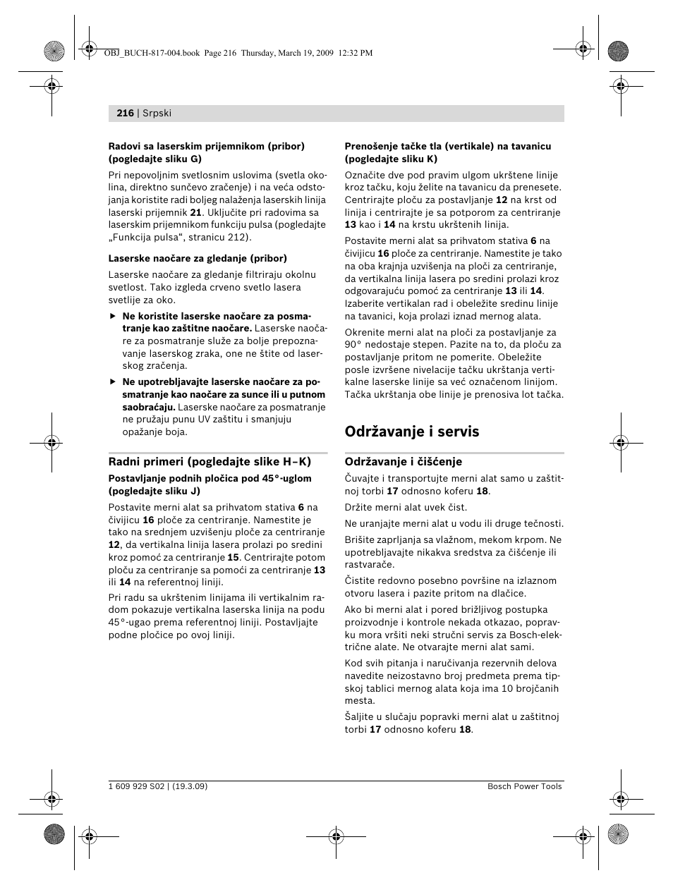 Održavanje i servis | Bosch GLL 2-50 Professional User Manual | Page 216 / 333