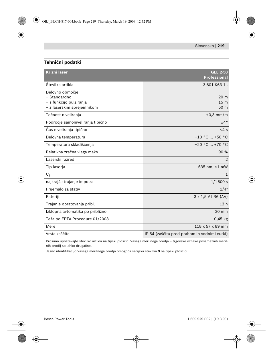 Bosch GLL 2-50 Professional User Manual | Page 219 / 333