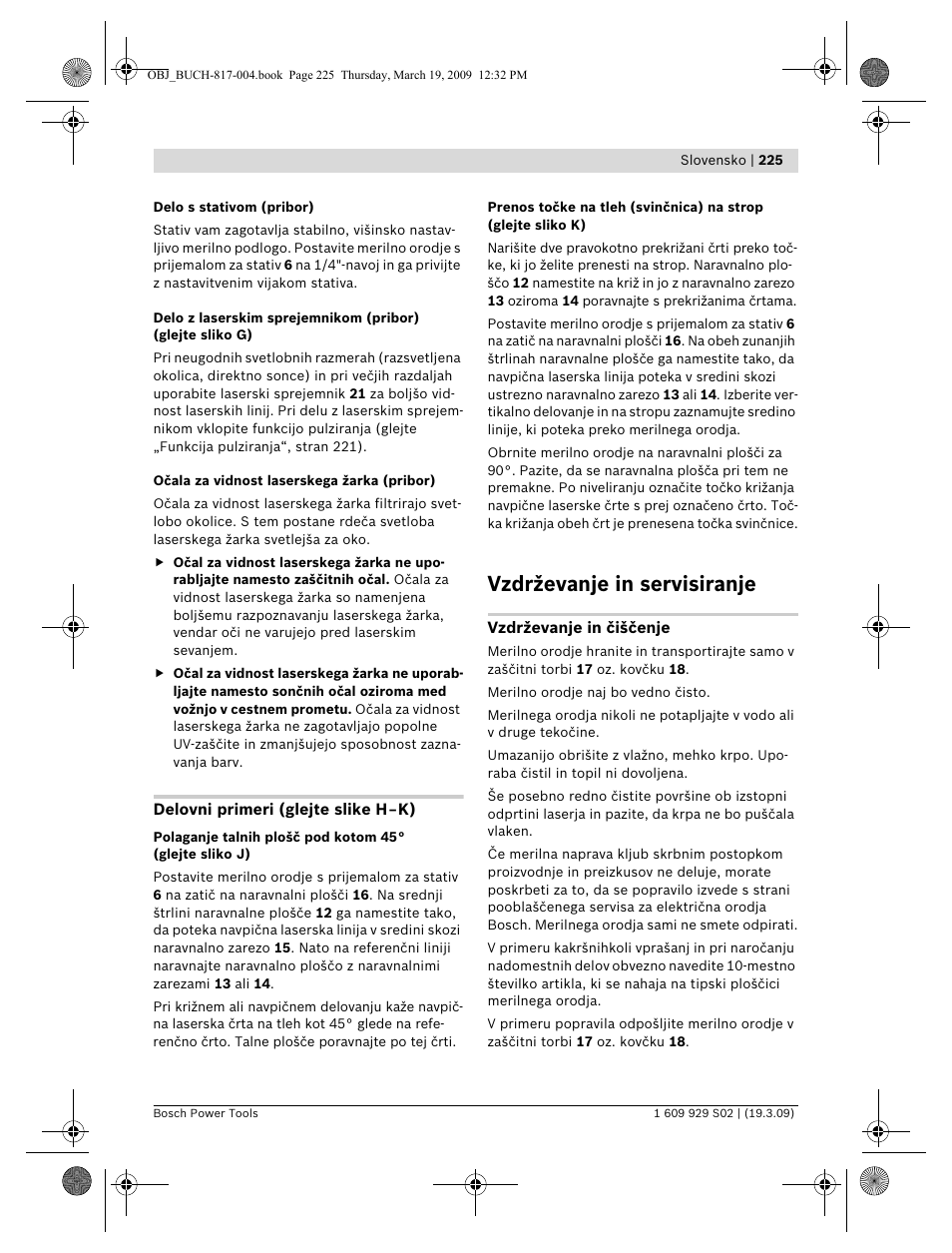 Vzdrževanje in servisiranje | Bosch GLL 2-50 Professional User Manual | Page 225 / 333