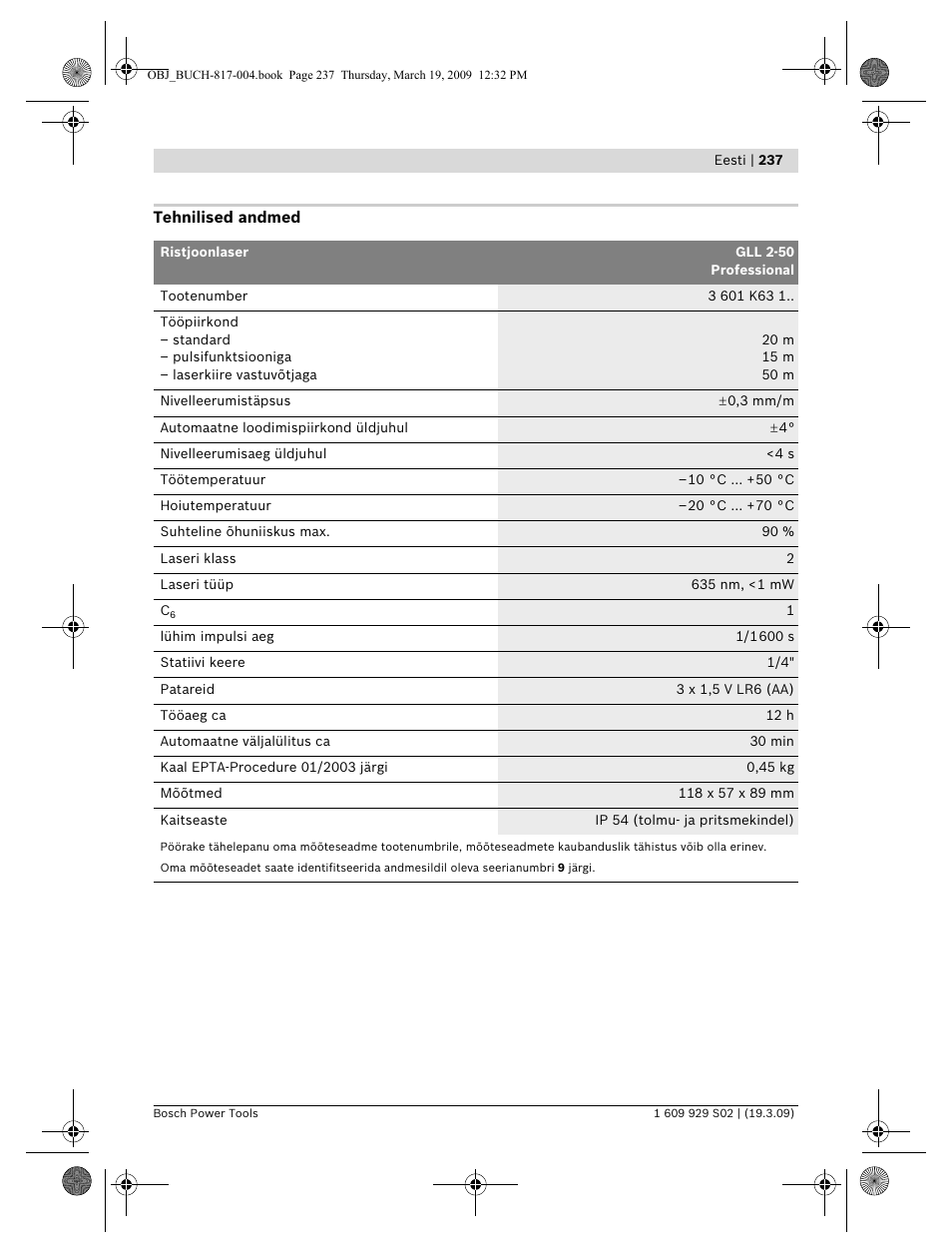 Bosch GLL 2-50 Professional User Manual | Page 237 / 333