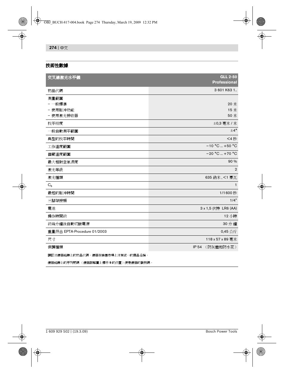 Bosch GLL 2-50 Professional User Manual | Page 274 / 333