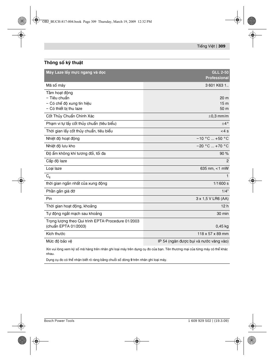 Bosch GLL 2-50 Professional User Manual | Page 309 / 333