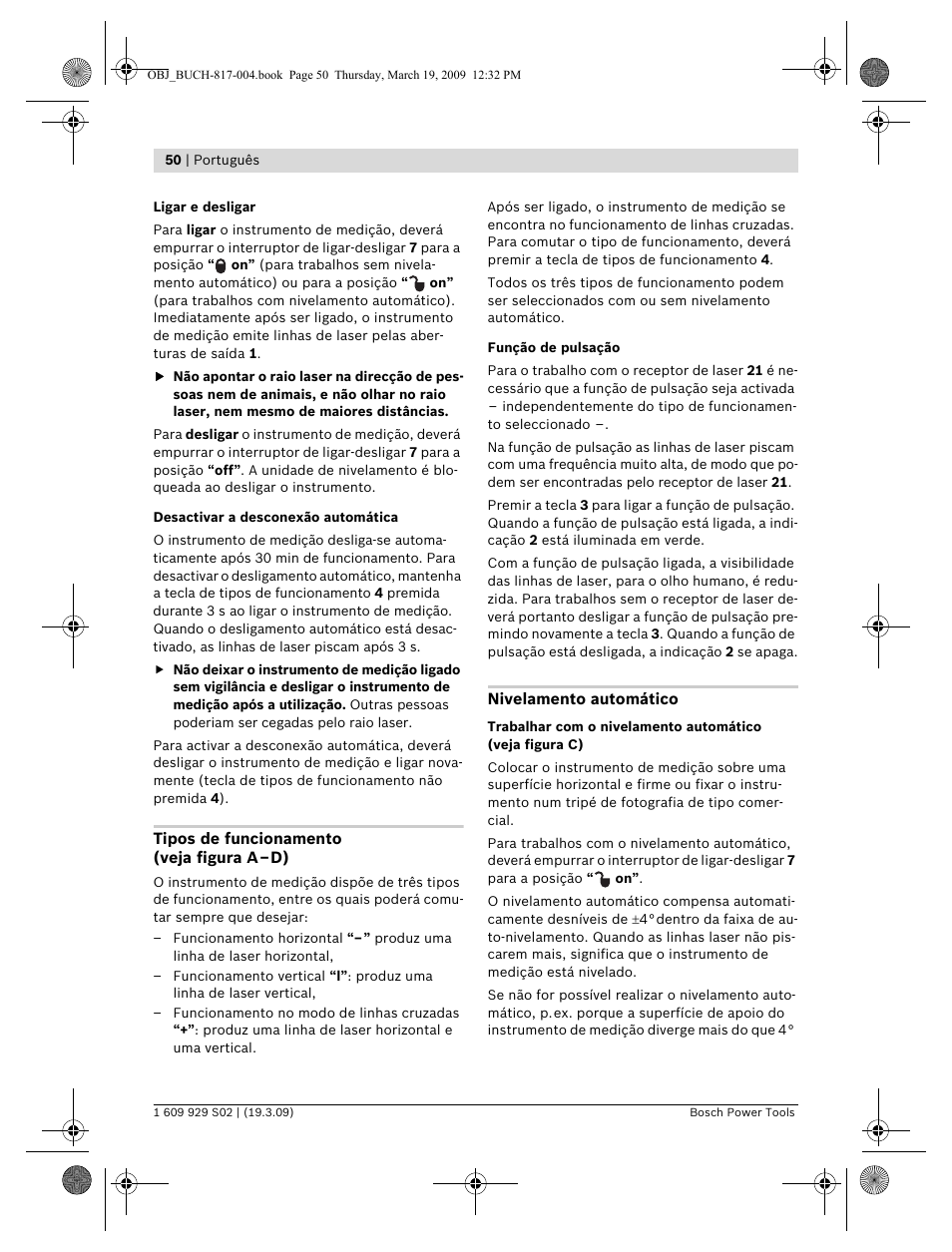 Bosch GLL 2-50 Professional User Manual | Page 50 / 333