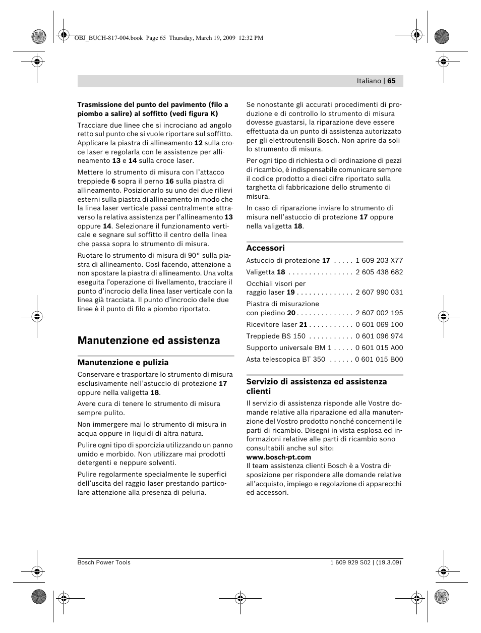 Manutenzione ed assistenza | Bosch GLL 2-50 Professional User Manual | Page 65 / 333