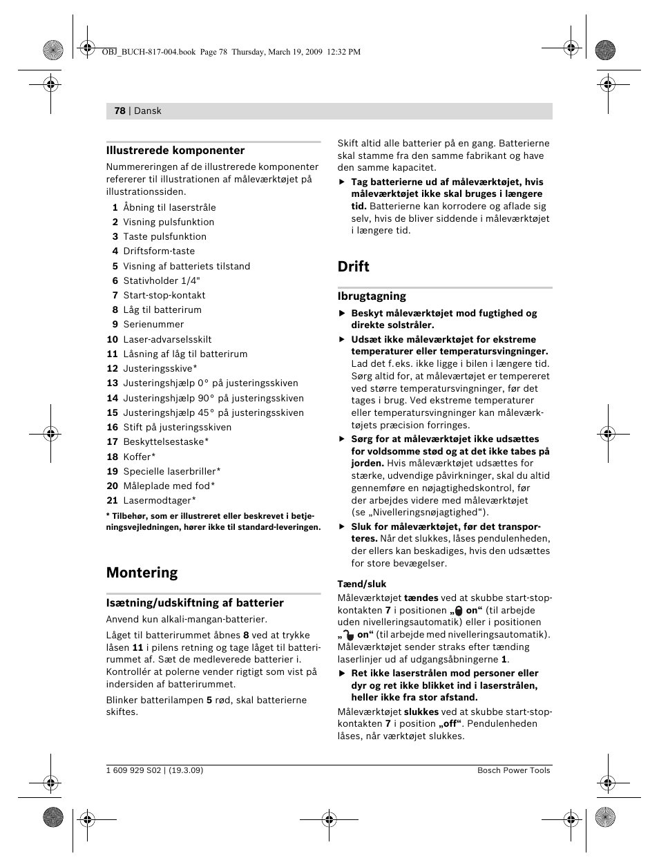 Montering, Drift | Bosch GLL 2-50 Professional User Manual | Page 78 / 333