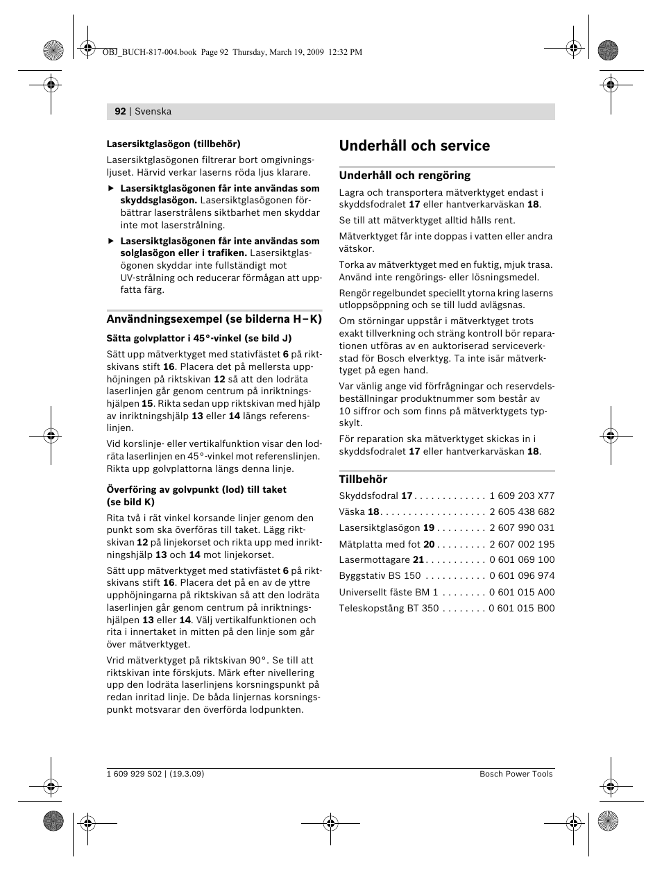 Underhåll och service | Bosch GLL 2-50 Professional User Manual | Page 92 / 333