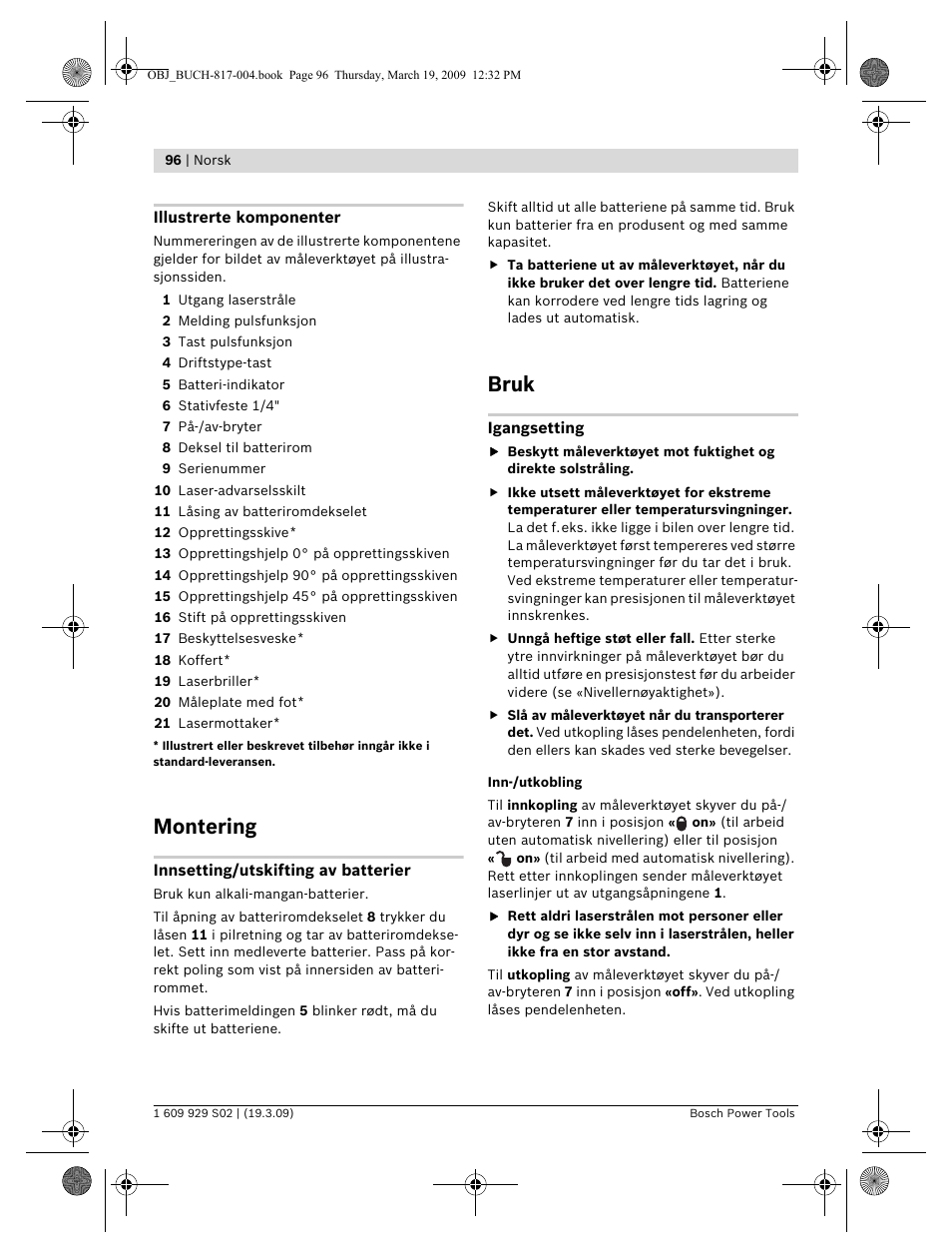 Montering, Bruk | Bosch GLL 2-50 Professional User Manual | Page 96 / 333