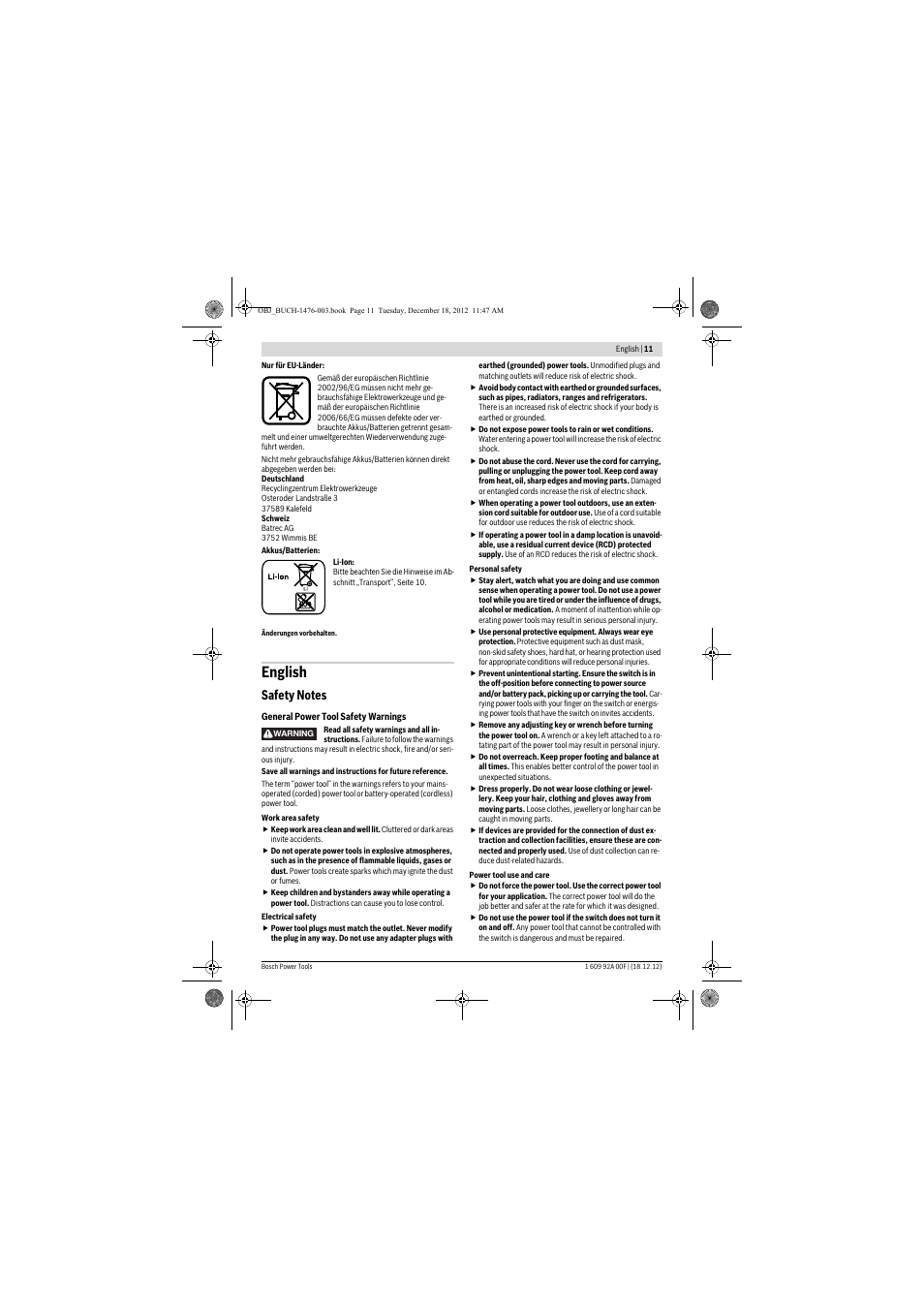 English | Bosch GWB 10,8-LI Professional User Manual | Page 11 / 153