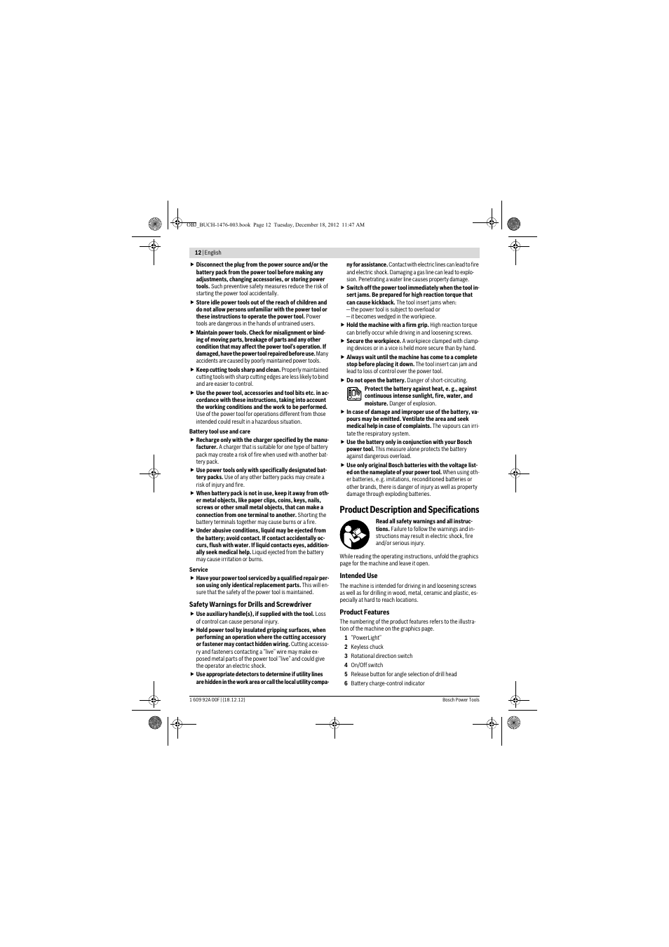 Product description and specifications | Bosch GWB 10,8-LI Professional User Manual | Page 12 / 153