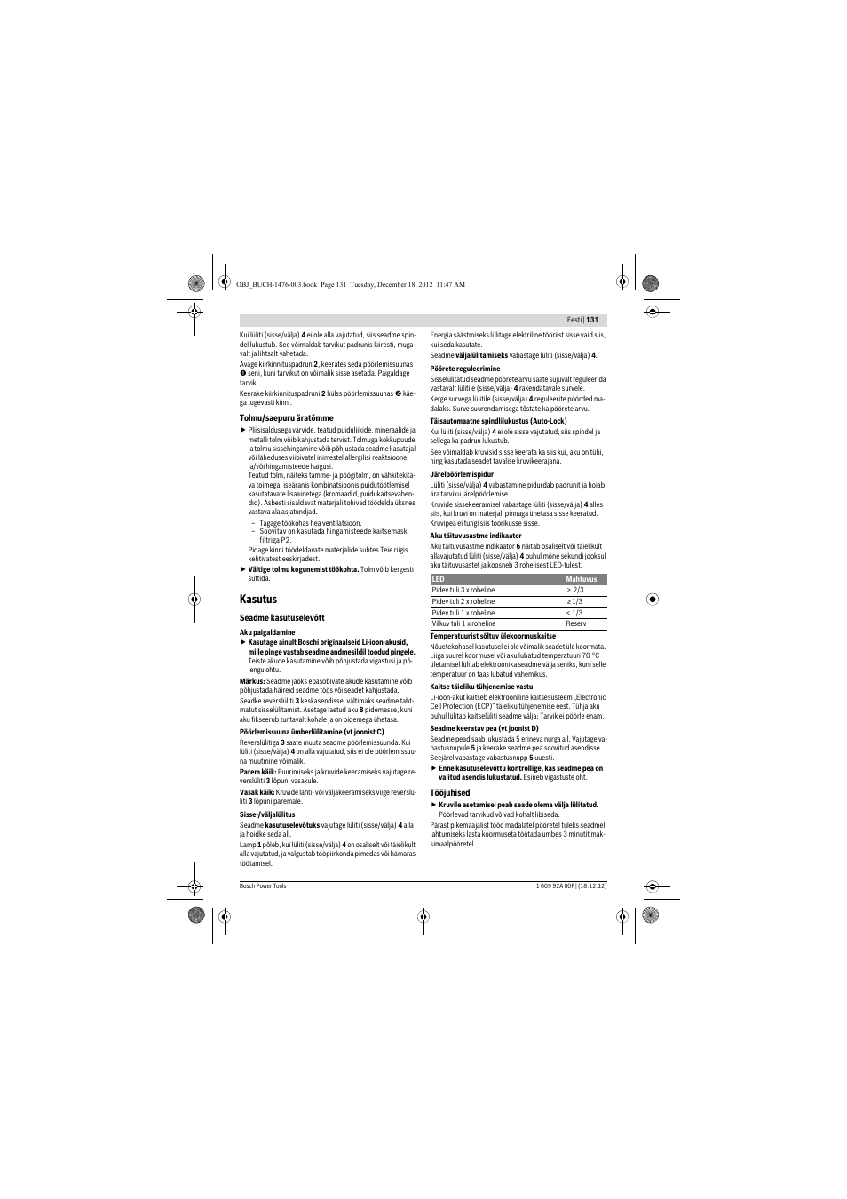 Kasutus | Bosch GWB 10,8-LI Professional User Manual | Page 131 / 153