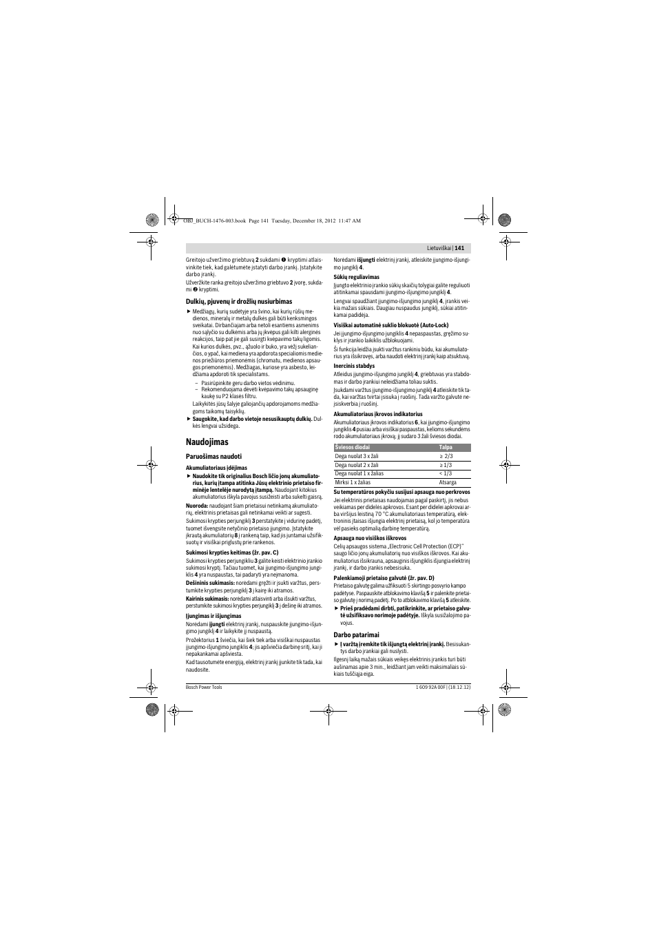 Naudojimas | Bosch GWB 10,8-LI Professional User Manual | Page 141 / 153