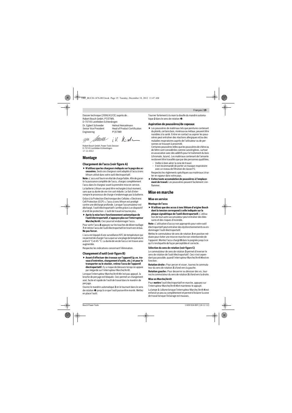 Montage, Mise en marche | Bosch GWB 10,8-LI Professional User Manual | Page 19 / 153