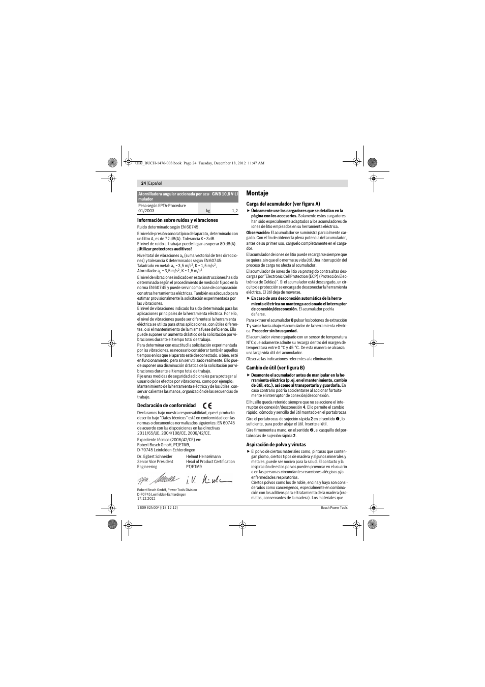 Montaje | Bosch GWB 10,8-LI Professional User Manual | Page 24 / 153