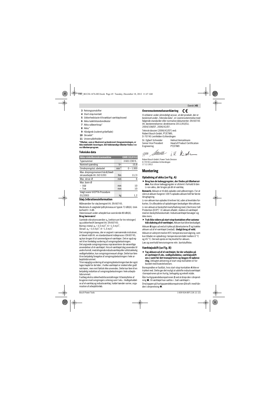 Montering | Bosch GWB 10,8-LI Professional User Manual | Page 45 / 153