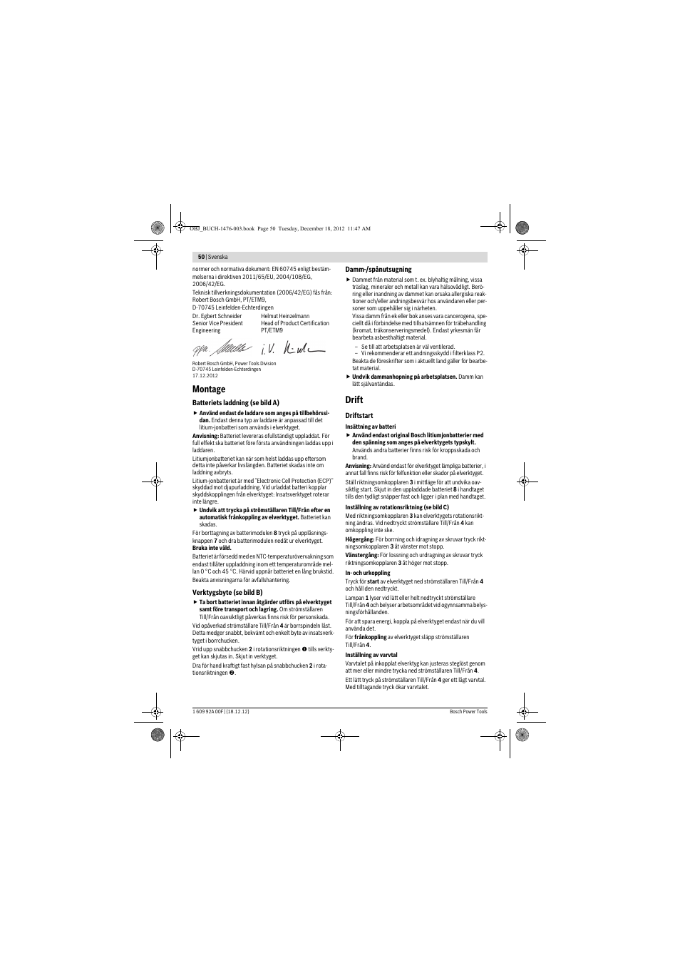 Montage, Drift | Bosch GWB 10,8-LI Professional User Manual | Page 50 / 153