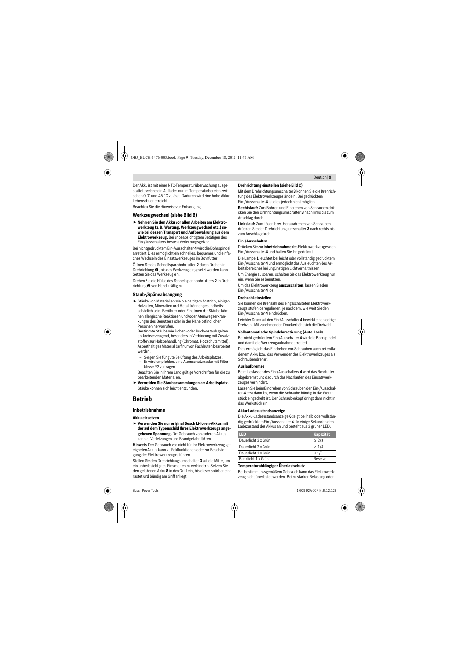 Betrieb | Bosch GWB 10,8-LI Professional User Manual | Page 9 / 153
