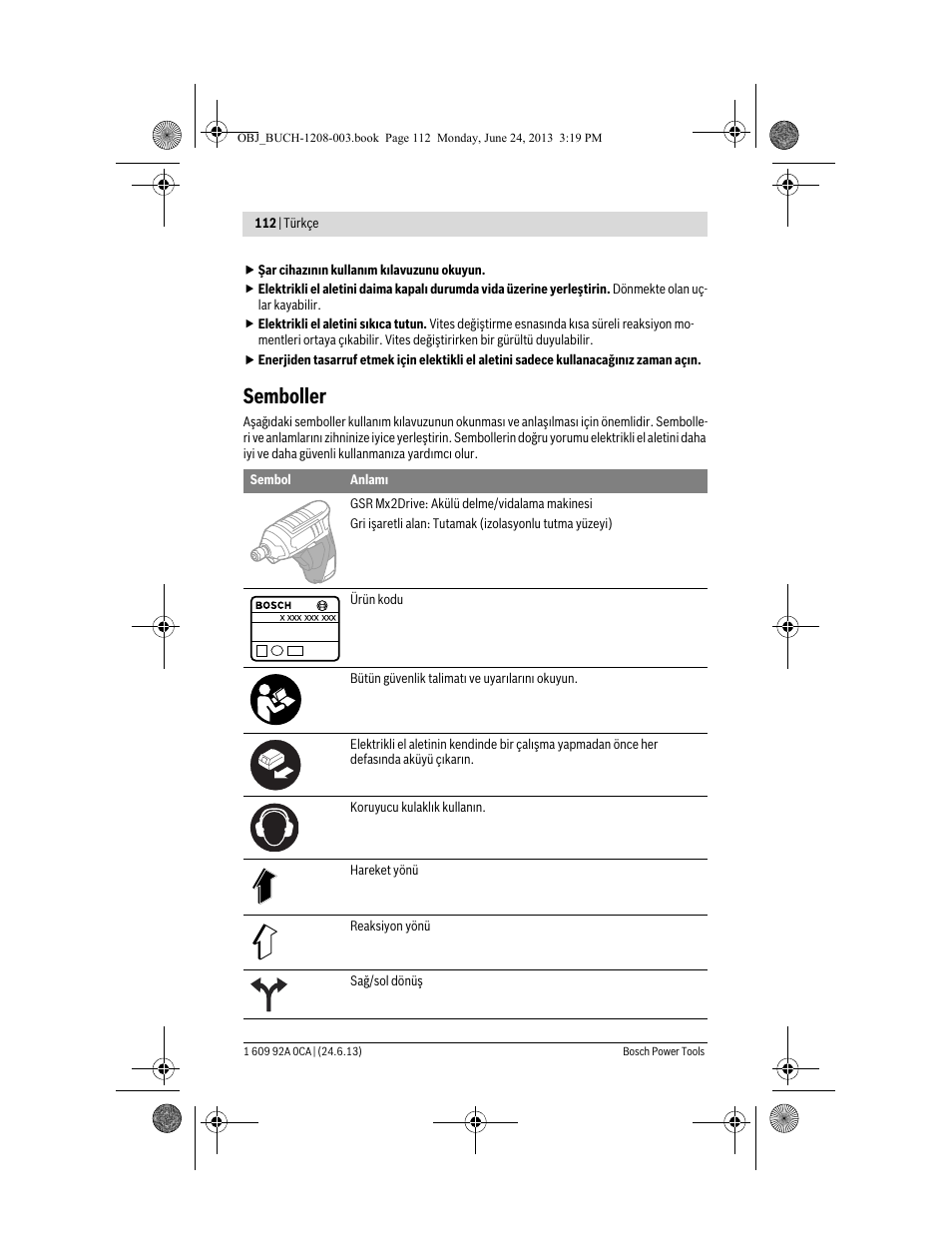 Semboller | Bosch GSR Mx2Drive  Professional User Manual | Page 112 / 280