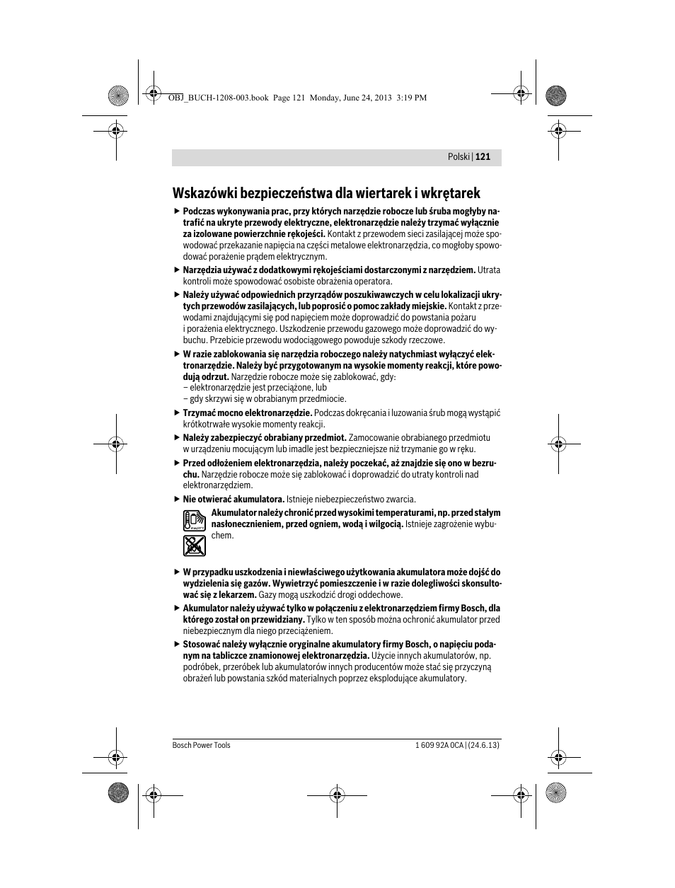 Wskazówki bezpieczeństwa dla wiertarek i wkrętarek | Bosch GSR Mx2Drive  Professional User Manual | Page 121 / 280