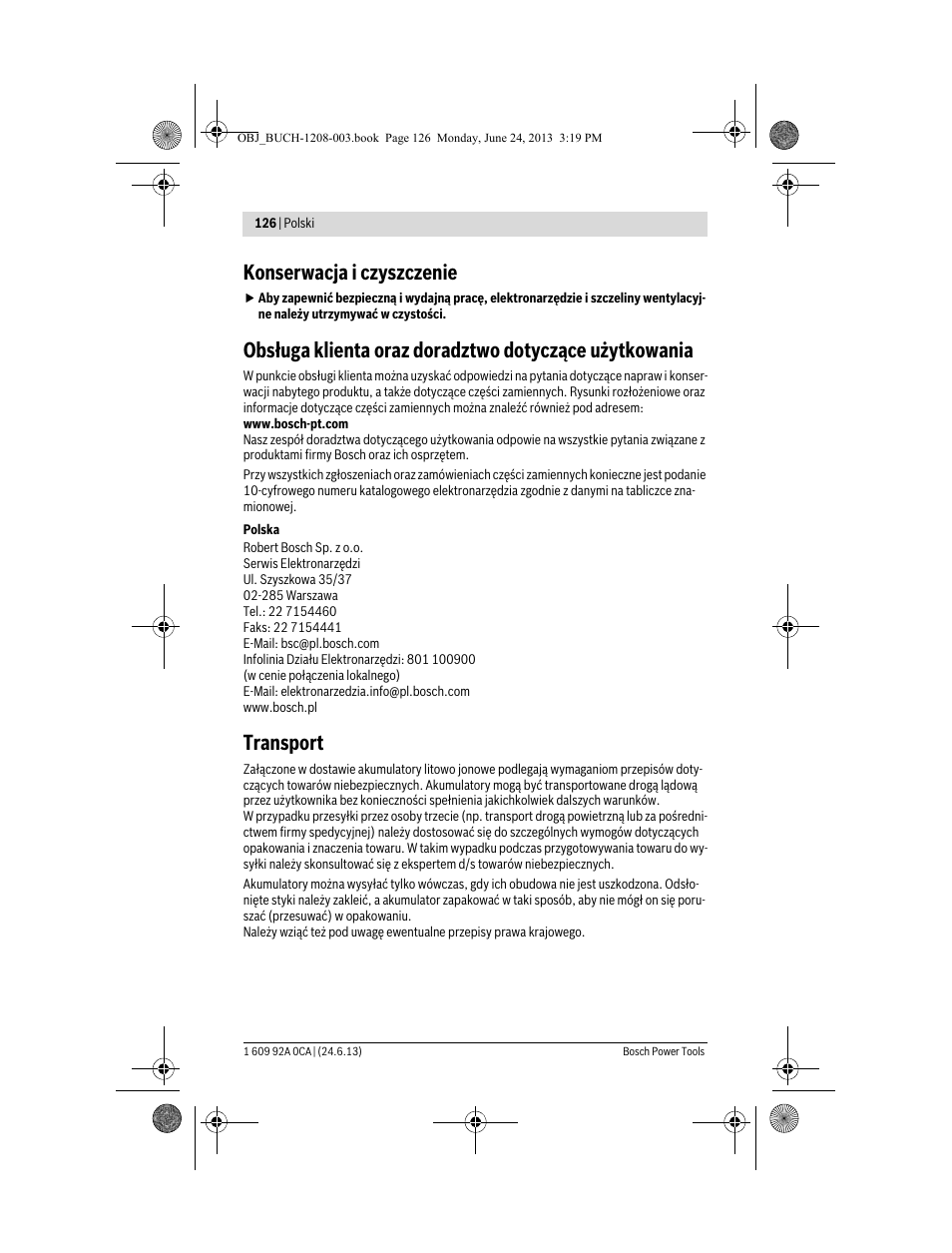 Konserwacja i czyszczenie, Transport | Bosch GSR Mx2Drive  Professional User Manual | Page 126 / 280