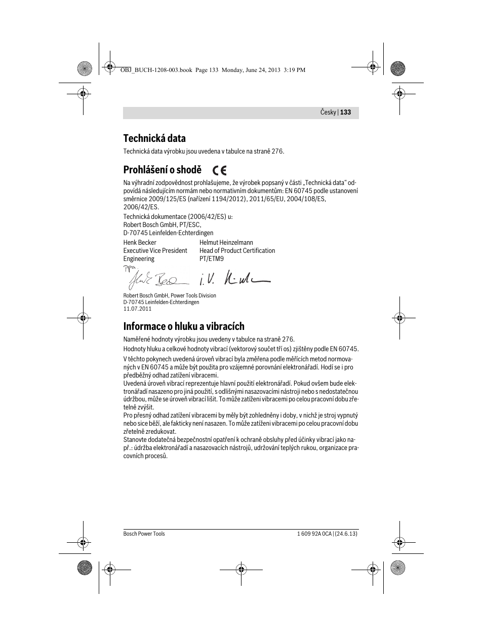 Technická data, Prohlášení o shodě, Informace o hluku a vibracích | Bosch GSR Mx2Drive  Professional User Manual | Page 133 / 280